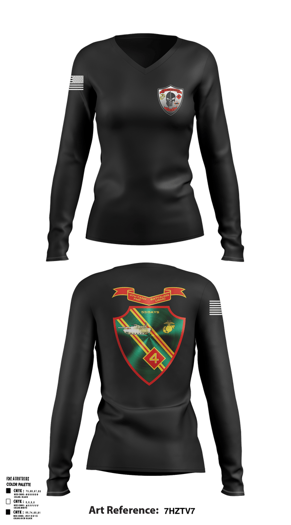 Womens Long Sleeve Vneck Shirt, Det. 4 Tows and Scouts 4th Tank Battalion, , Teamtime, Team time, sublimation, custom sports apparel, team uniforms, spirit wear, spiritwear, sports uniforms, custom shirts, team store, custom team store, fundraiser sports, apparel fundraiser