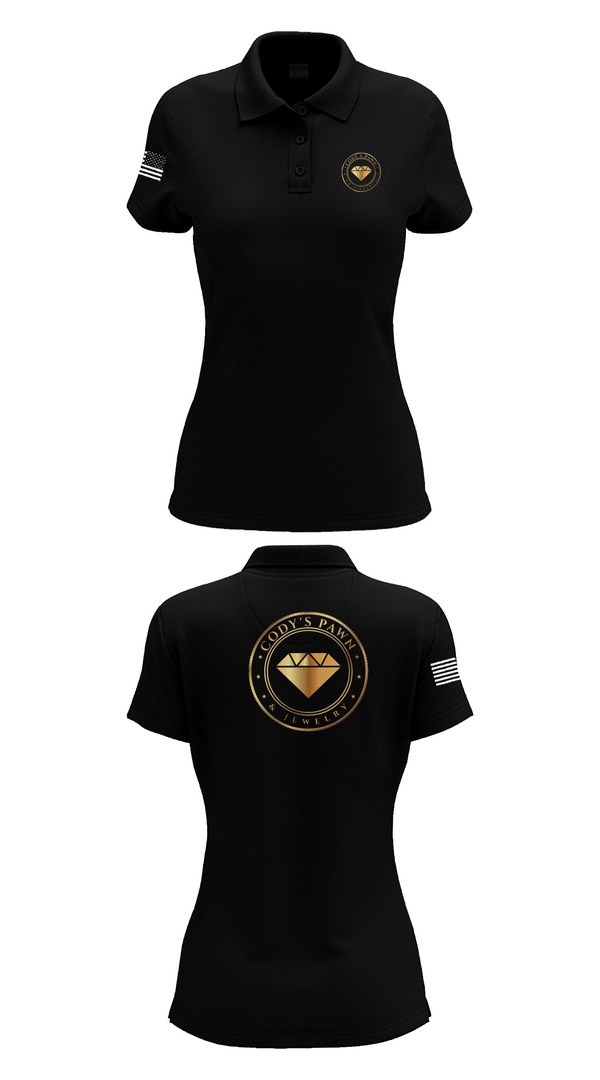 Womens Short Sleeve Performance Polo, Cody’s Pawn & Jewelry, , Teamtime, Team time, sublimation, custom sports apparel, team uniforms, spirit wear, spiritwear, sports uniforms, custom shirts, team store, custom team store, fundraiser sports, apparel fundraiser