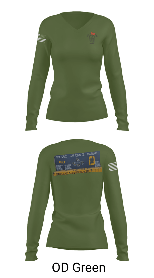 Women's Long Sleeve Vneck Shirt, 323 chem maint, Army, Teamtime, Team time, sublimation, custom sports apparel, team uniforms, spirit wear, spiritwear, sports uniforms, custom shirts, team store, custom team store, fundraiser sports, apparel fundraiser