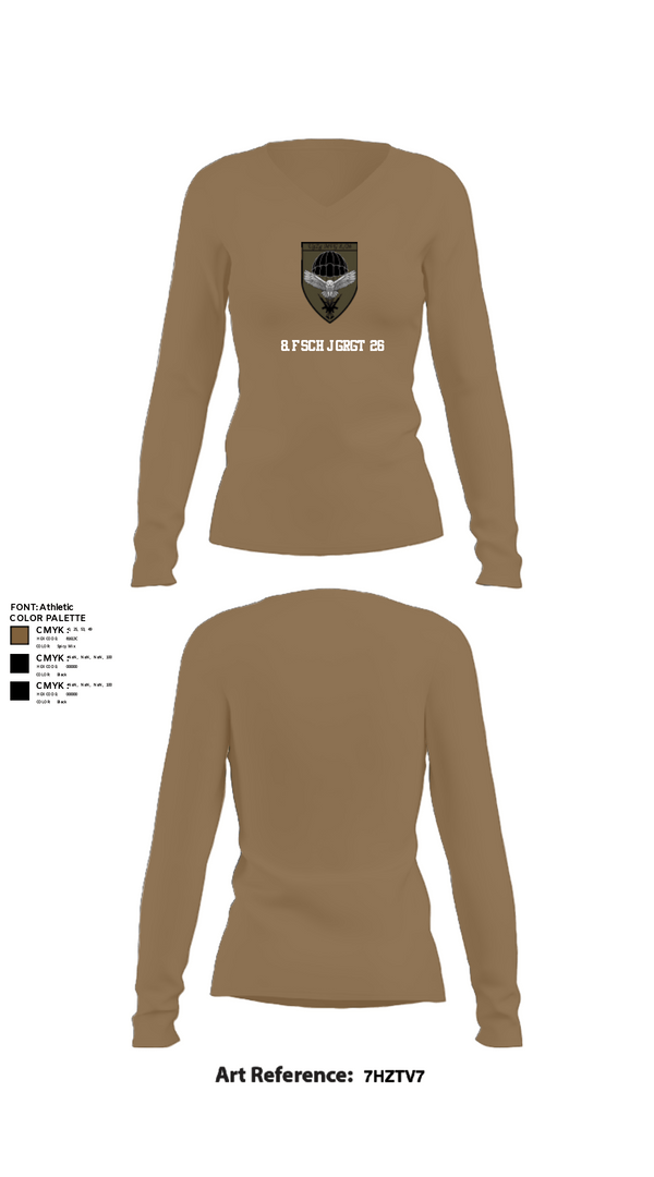 Womens Long Sleeve Vneck Shirt, 8.FschJgRgt 26, Army, Teamtime, Team time, sublimation, custom sports apparel, team uniforms, spirit wear, spiritwear, sports uniforms, custom shirts, team store, custom team store, fundraiser sports, apparel fundraiser