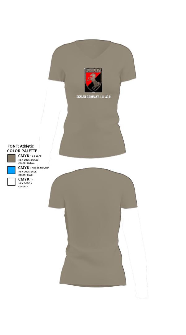 Womens Short Sleeve Vneck Shirt, Dealer Company, 1/11 ACR, Army, Teamtime, Team time, sublimation, custom sports apparel, team uniforms, spirit wear, spiritwear, sports uniforms, custom shirts, team store, custom team store, fundraiser sports, apparel fundraiser