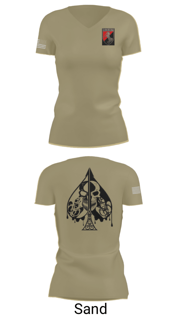 Womens Short Sleeve Vneck Shirt, Dealer Company, 1/11 ACR, Army, Teamtime, Team time, sublimation, custom sports apparel, team uniforms, spirit wear, spiritwear, sports uniforms, custom shirts, team store, custom team store, fundraiser sports, apparel fundraiser
