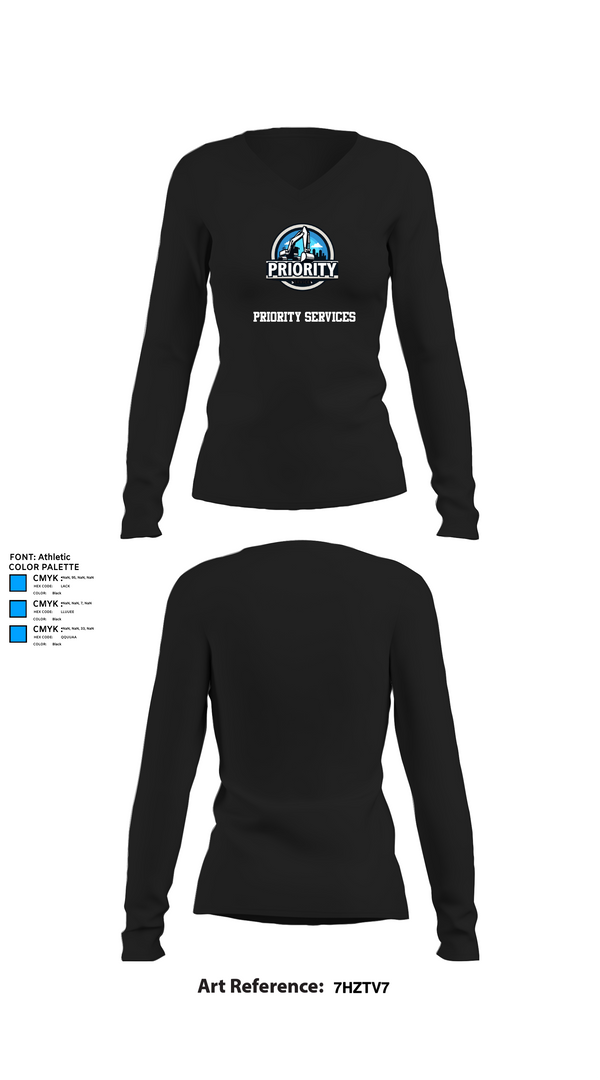 Womens Long Sleeve Vneck Shirt, Priority Services, , Teamtime, Team time, sublimation, custom sports apparel, team uniforms, spirit wear, spiritwear, sports uniforms, custom shirts, team store, custom team store, fundraiser sports, apparel fundraiser