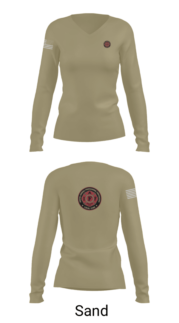 Women's Long Sleeve Vneck Shirt, Local 5386, Fire Department, Teamtime, Team time, sublimation, custom sports apparel, team uniforms, spirit wear, spiritwear, sports uniforms, custom shirts, team store, custom team store, fundraiser sports, apparel fundraiser