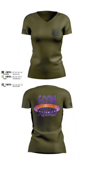 Womens Short Sleeve Vneck Shirt, GOON SQUAD, Army, Teamtime, Team time, sublimation, custom sports apparel, team uniforms, spirit wear, spiritwear, sports uniforms, custom shirts, team store, custom team store, fundraiser sports, apparel fundraiser