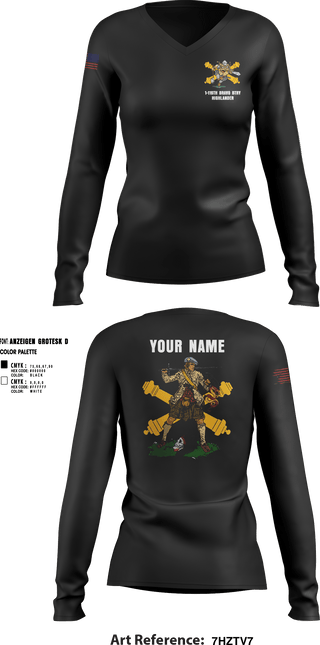 Women's Long Sleeve Vneck Shirt, Bravo 1-119th FA, , Teamtime, Team time, sublimation, custom sports apparel, team uniforms, spirit wear, spiritwear, sports uniforms, custom shirts, team store, custom team store, fundraiser sports, apparel fundraiser
