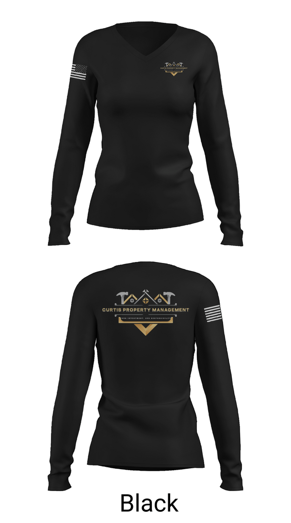 Womens Long Sleeve Vneck Shirt, Curtis Property Management, , Teamtime, Team time, sublimation, custom sports apparel, team uniforms, spirit wear, spiritwear, sports uniforms, custom shirts, team store, custom team store, fundraiser sports, apparel fundraiser