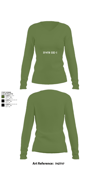 Womens Long Sleeve Vneck Shirt, 374th CEC-I, Army, Teamtime, Team time, sublimation, custom sports apparel, team uniforms, spirit wear, spiritwear, sports uniforms, custom shirts, team store, custom team store, fundraiser sports, apparel fundraiser
