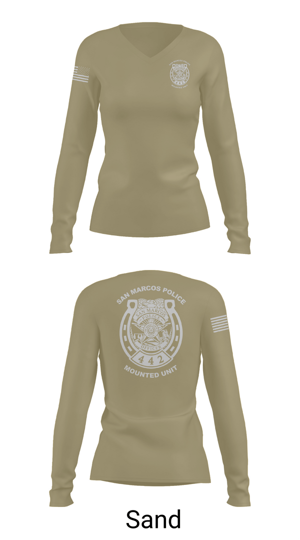 Womens Long Sleeve Vneck Shirt, San Marcos Police Mounted Unit, , Teamtime, Team time, sublimation, custom sports apparel, team uniforms, spirit wear, spiritwear, sports uniforms, custom shirts, team store, custom team store, fundraiser sports, apparel fundraiser