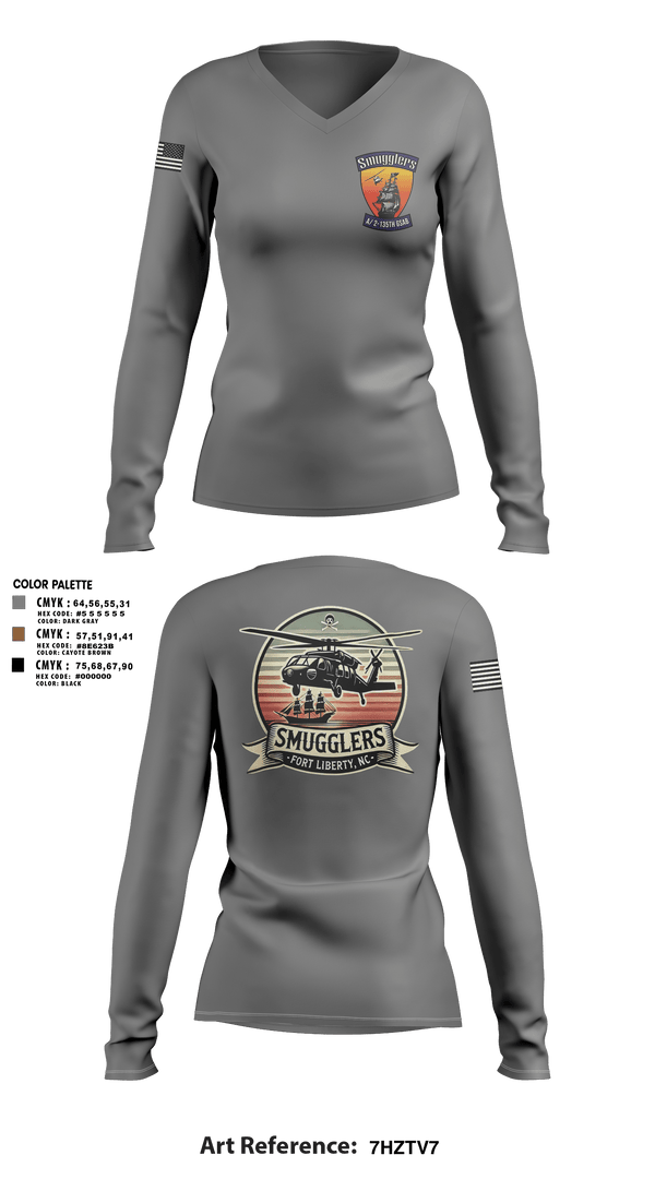 Womens Long Sleeve Vneck Shirt 1, A/2135th GSAB “SMUGGLERS”, Army, Teamtime, Team time, sublimation, custom sports apparel, team uniforms, spirit wear, spiritwear, sports uniforms, custom shirts, team store, custom team store, fundraiser sports, apparel fundraiser