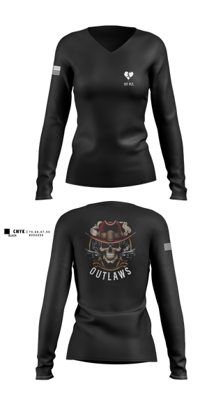 Womens Long Sleeve Vneck Shirt, Outlaw Platoon, , Teamtime, Team time, sublimation, custom sports apparel, team uniforms, spirit wear, spiritwear, sports uniforms, custom shirts, team store, custom team store, fundraiser sports, apparel fundraiser