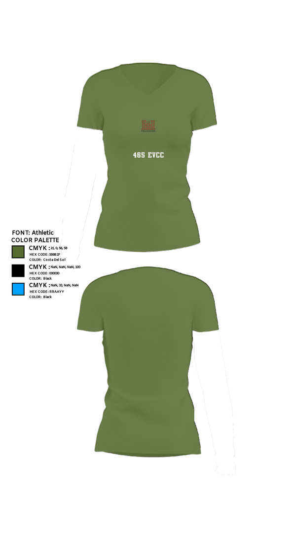 Women's Short Sleeve Vneck Shirt, 465 EVCC, Army, Teamtime, Team time, sublimation, custom sports apparel, team uniforms, spirit wear, spiritwear, sports uniforms, custom shirts, team store, custom team store, fundraiser sports, apparel fundraiser