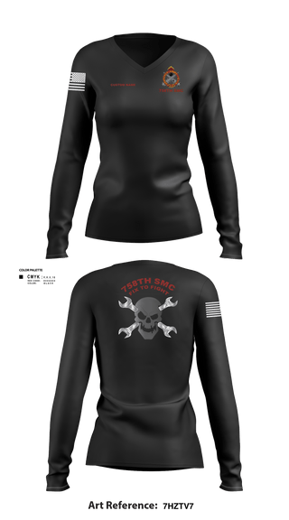 Women's Long Sleeve Vneck Shirt, 758th SMC, Army, Teamtime, Team time, sublimation, custom sports apparel, team uniforms, spirit wear, spiritwear, sports uniforms, custom shirts, team store, custom team store, fundraiser sports, apparel fundraiser