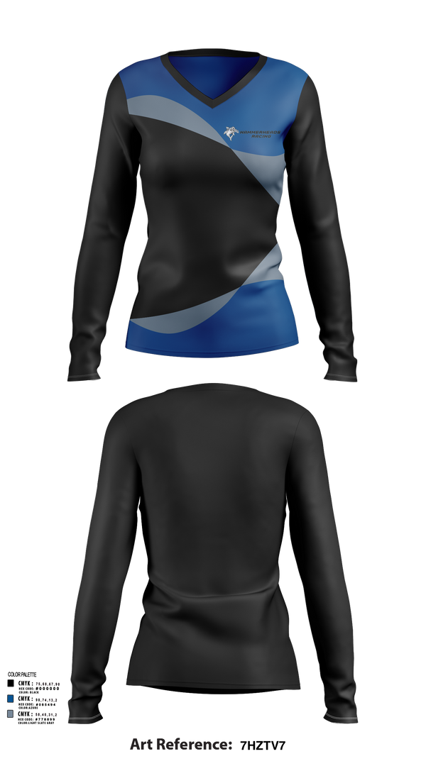 Womens Long Sleeve Vneck Shirt, Hammerheads Racing, Spirit Store, Teamtime, Team time, sublimation, custom sports apparel, team uniforms, spirit wear, spiritwear, sports uniforms, custom shirts, team store, custom team store, fundraiser sports, apparel fundraiser