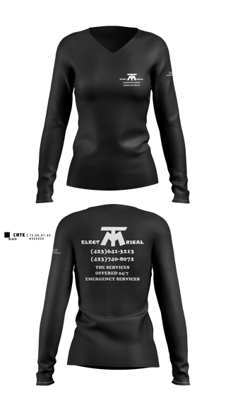 Womens Long Sleeve Vneck Shirt, MT ELECTRICAL SERVICES, , Teamtime, Team time, sublimation, custom sports apparel, team uniforms, spirit wear, spiritwear, sports uniforms, custom shirts, team store, custom team store, fundraiser sports, apparel fundraiser