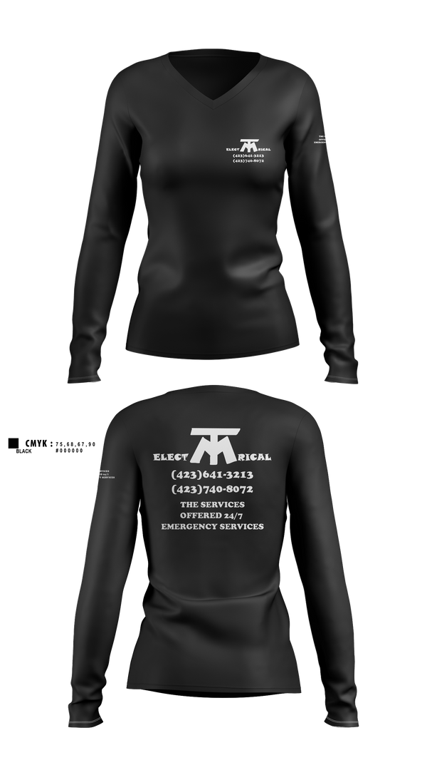 Womens Long Sleeve Vneck Shirt, MT ELECTRICAL SERVICES, , Teamtime, Team time, sublimation, custom sports apparel, team uniforms, spirit wear, spiritwear, sports uniforms, custom shirts, team store, custom team store, fundraiser sports, apparel fundraiser