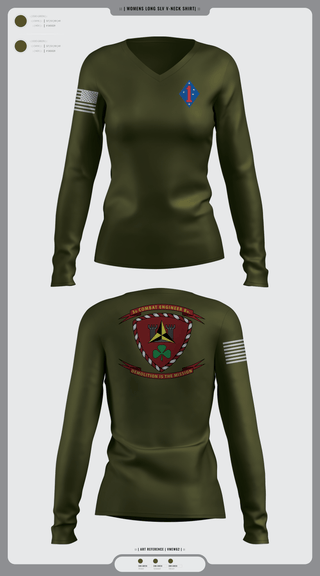 Women's Long Sleeve Vneck Shirt, 3rd combat engineering battalion, Marines, Teamtime, Team time, sublimation, custom sports apparel, team uniforms, spirit wear, spiritwear, sports uniforms, custom shirts, team store, custom team store, fundraiser sports, apparel fundraiser