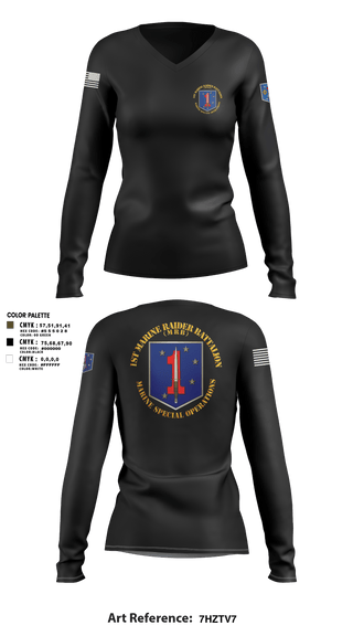 Womens Long Sleeve Vneck Shirt 1, 1st Marine Raider Battalion, Marines, Teamtime, Team time, sublimation, custom sports apparel, team uniforms, spirit wear, spiritwear, sports uniforms, custom shirts, team store, custom team store, fundraiser sports, apparel fundraiser