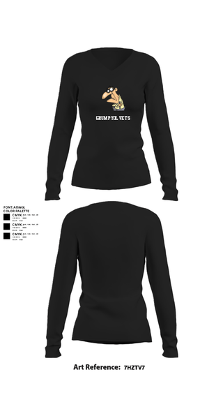 Women's Long Sleeve Vneck Shirt, GrumpyOLVets, Army, Teamtime, Team time, sublimation, custom sports apparel, team uniforms, spirit wear, spiritwear, sports uniforms, custom shirts, team store, custom team store, fundraiser sports, apparel fundraiser