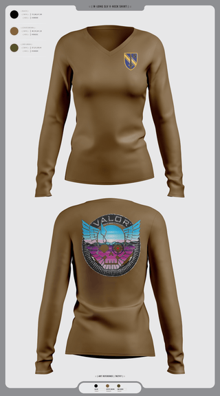 Womens Long Sleeve Vneck Shirt, VALOR CO. 5BN, 1SFAB, Army, Teamtime, Team time, sublimation, custom sports apparel, team uniforms, spirit wear, spiritwear, sports uniforms, custom shirts, team store, custom team store, fundraiser sports, apparel fundraiser