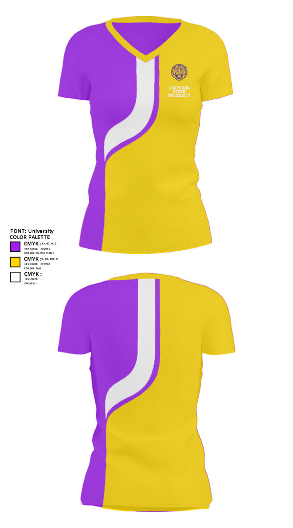 Women's Short Sleeve Vneck Shirt, Louisiana State University, Spirit Store, Teamtime, Team time, sublimation, custom sports apparel, team uniforms, spirit wear, spiritwear, sports uniforms, custom shirts, team store, custom team store, fundraiser sports, apparel fundraiser