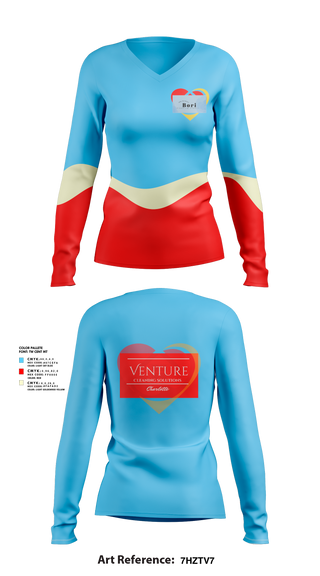 Womens Long Sleeve Vneck Shirt, Venture cleaning solutions, , Teamtime, Team time, sublimation, custom sports apparel, team uniforms, spirit wear, spiritwear, sports uniforms, custom shirts, team store, custom team store, fundraiser sports, apparel fundraiser