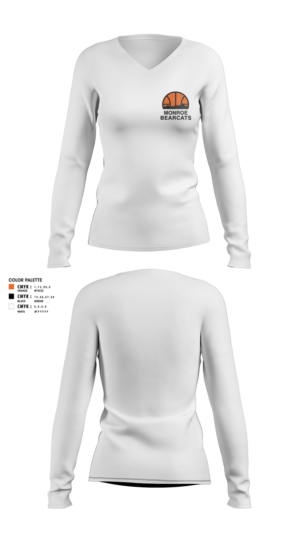 Womens Long Sleeve Vneck Shirt, Monroe High School Basketball, Women's Basketball, Teamtime, Team time, sublimation, custom sports apparel, team uniforms, spirit wear, spiritwear, sports uniforms, custom shirts, team store, custom team store, fundraiser sports, apparel fundraiser