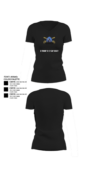 Womens Short Sleeve Vneck Shirt, B Troop 2-17 Cav REGT, , Teamtime, Team time, sublimation, custom sports apparel, team uniforms, spirit wear, spiritwear, sports uniforms, custom shirts, team store, custom team store, fundraiser sports, apparel fundraiser