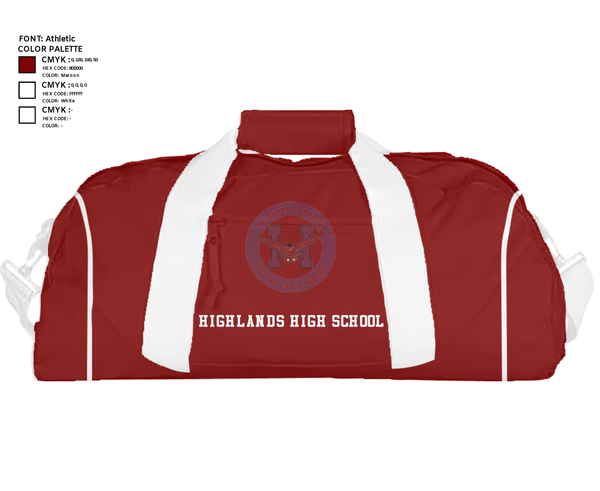 Duffle Bag, Highlands High School, Spirit Store, Teamtime, Team time, sublimation, custom sports apparel, team uniforms, spirit wear, spiritwear, sports uniforms, custom shirts, team store, custom team store, fundraiser sports, apparel fundraiser