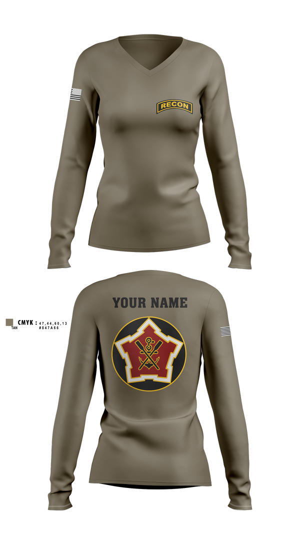 Womens Long Sleeve Vneck Shirt, Recon, Army, Teamtime, Team time, sublimation, custom sports apparel, team uniforms, spirit wear, spiritwear, sports uniforms, custom shirts, team store, custom team store, fundraiser sports, apparel fundraiser