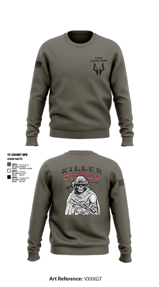 Crew Neck Sweatshirt, 3/2CR Killer Troop, Army, Teamtime, Team time, sublimation, custom sports apparel, team uniforms, spirit wear, spiritwear, sports uniforms, custom shirts, team store, custom team store, fundraiser sports, apparel fundraiser