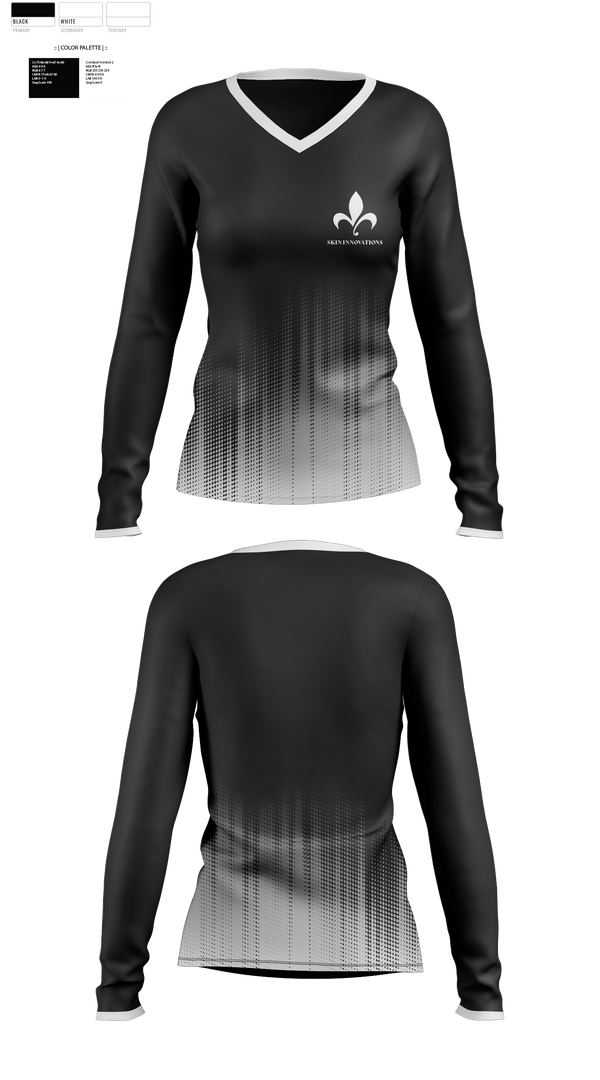 Women's Long Sleeve Vneck Shirt, Skin Innovations, , Teamtime, Team time, sublimation, custom sports apparel, team uniforms, spirit wear, spiritwear, sports uniforms, custom shirts, team store, custom team store, fundraiser sports, apparel fundraiser