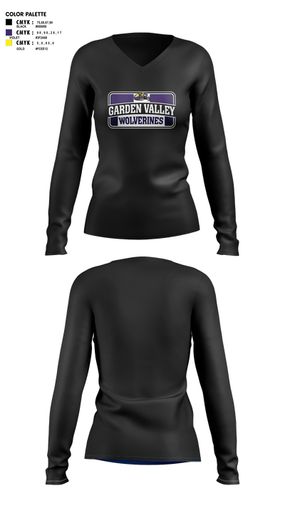 Garden Valley Wolverines 38799509 Women's Long Sleeve V-neck Shirt - 3
