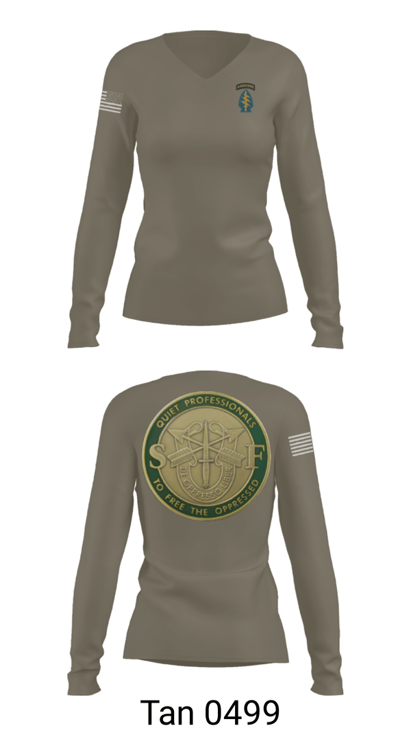 Women's Long Sleeve Vneck Shirt, Echo 20th SFG, National Guard, Teamtime, Team time, sublimation, custom sports apparel, team uniforms, spirit wear, spiritwear, sports uniforms, custom shirts, team store, custom team store, fundraiser sports, apparel fundraiser