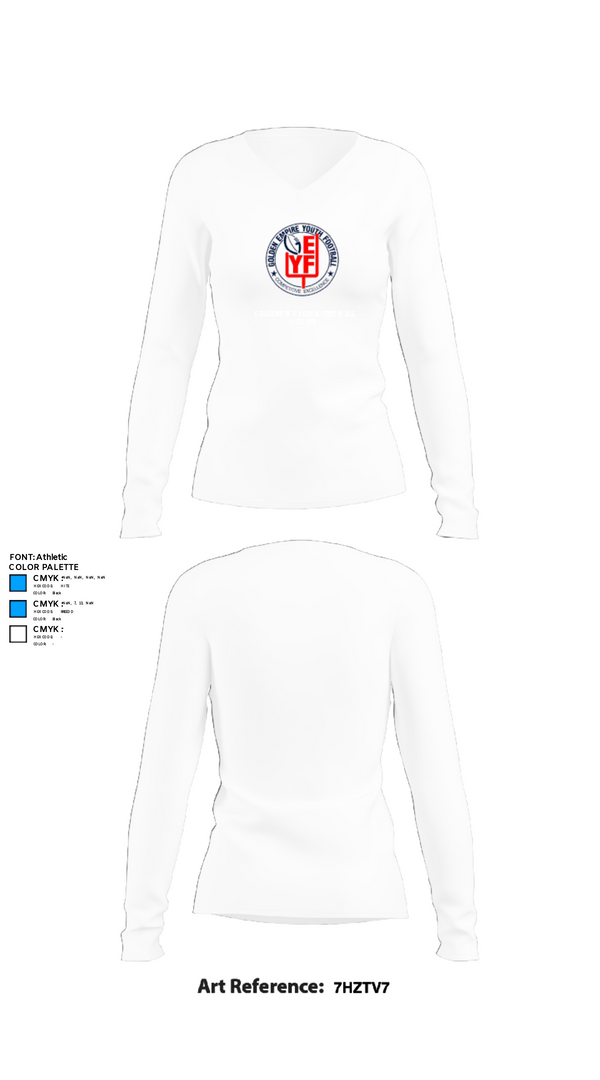 Women's Long Sleeve Vneck Shirt, Gold Empire Youth Football & Cheer, Football, Teamtime, Team time, sublimation, custom sports apparel, team uniforms, spirit wear, spiritwear, sports uniforms, custom shirts, team store, custom team store, fundraiser sports, apparel fundraiser