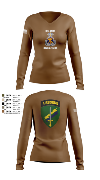 Womens Long Sleeve Vneck Shirt, Civil Affairs Schoolhouse, , Teamtime, Team time, sublimation, custom sports apparel, team uniforms, spirit wear, spiritwear, sports uniforms, custom shirts, team store, custom team store, fundraiser sports, apparel fundraiser