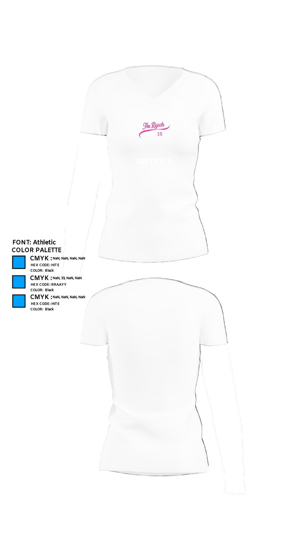 Women's Short Sleeve Vneck Shirt, The rejects, Softball, Teamtime, Team time, sublimation, custom sports apparel, team uniforms, spirit wear, spiritwear, sports uniforms, custom shirts, team store, custom team store, fundraiser sports, apparel fundraiser