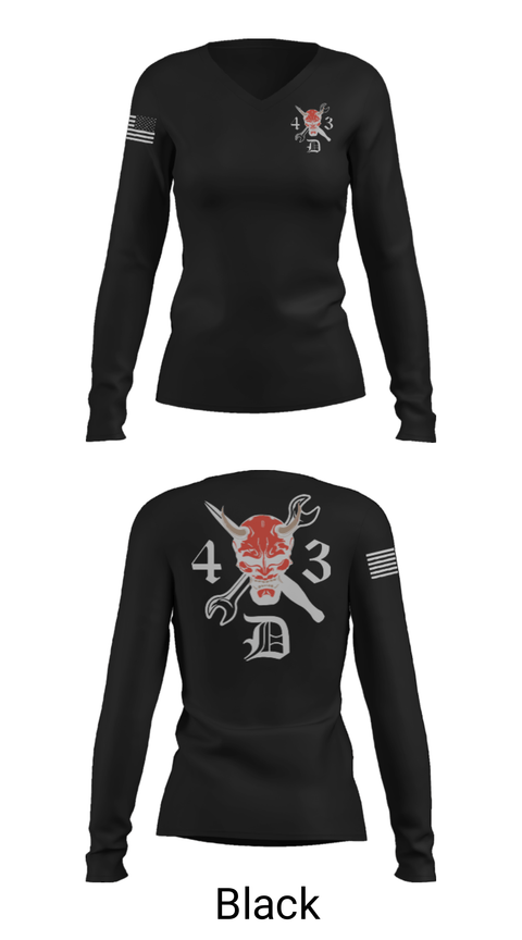 Women's Long Sleeve Vneck Shirt, 4-3 DEMONS, Army, Teamtime, Team time, sublimation, custom sports apparel, team uniforms, spirit wear, spiritwear, sports uniforms, custom shirts, team store, custom team store, fundraiser sports, apparel fundraiser