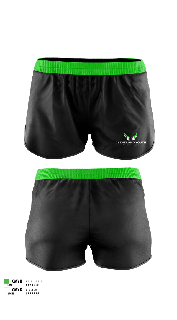 Womens Shorts, Cleveland Youth Running Club, Cross Country, Teamtime, Team time, sublimation, custom sports apparel, team uniforms, spirit wear, spiritwear, sports uniforms, custom shirts, team store, custom team store, fundraiser sports, apparel fundraiser