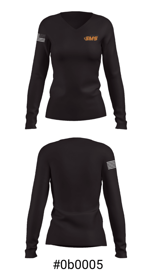 Women's Long Sleeve Vneck Shirt, Stafford Middle School, Spirit Store, Teamtime, Team time, sublimation, custom sports apparel, team uniforms, spirit wear, spiritwear, sports uniforms, custom shirts, team store, custom team store, fundraiser sports, apparel fundraiser