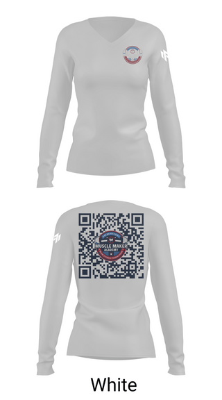 Womens Long Sleeve Vneck Shirt 1, Muscle Maker Academy, , Teamtime, Team time, sublimation, custom sports apparel, team uniforms, spirit wear, spiritwear, sports uniforms, custom shirts, team store, custom team store, fundraiser sports, apparel fundraiser