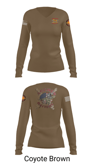 Womens Long Sleeve Vneck Shirt, Archer Battery 2-2 FA, Army, Teamtime, Team time, sublimation, custom sports apparel, team uniforms, spirit wear, spiritwear, sports uniforms, custom shirts, team store, custom team store, fundraiser sports, apparel fundraiser