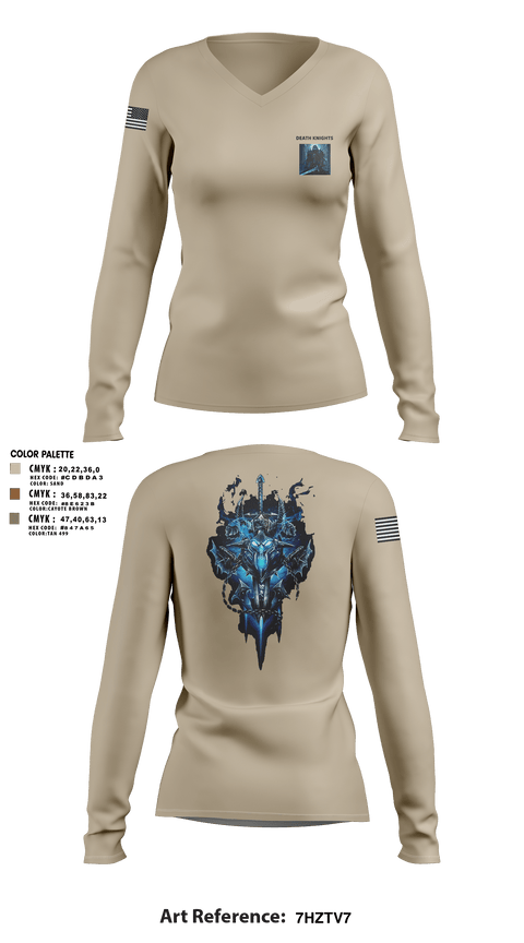 Womens Long Sleeve Vneck Shirt, Death Knights, Army, Teamtime, Team time, sublimation, custom sports apparel, team uniforms, spirit wear, spiritwear, sports uniforms, custom shirts, team store, custom team store, fundraiser sports, apparel fundraiser