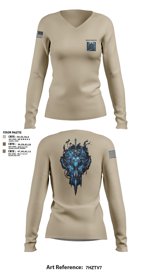 Womens Long Sleeve Vneck Shirt, Death Knights, Army, Teamtime, Team time, sublimation, custom sports apparel, team uniforms, spirit wear, spiritwear, sports uniforms, custom shirts, team store, custom team store, fundraiser sports, apparel fundraiser