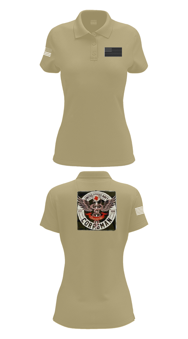 Womens Short Sleeve Performance Polo, Hospital Corpsman, , Teamtime, Team time, sublimation, custom sports apparel, team uniforms, spirit wear, spiritwear, sports uniforms, custom shirts, team store, custom team store, fundraiser sports, apparel fundraiser