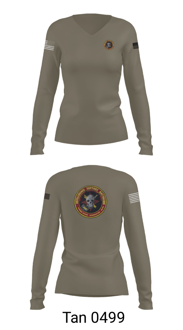 Womens Long Sleeve Vneck Shirt, Battle Space Surveillance Company, Marines, Teamtime, Team time, sublimation, custom sports apparel, team uniforms, spirit wear, spiritwear, sports uniforms, custom shirts, team store, custom team store, fundraiser sports, apparel fundraiser