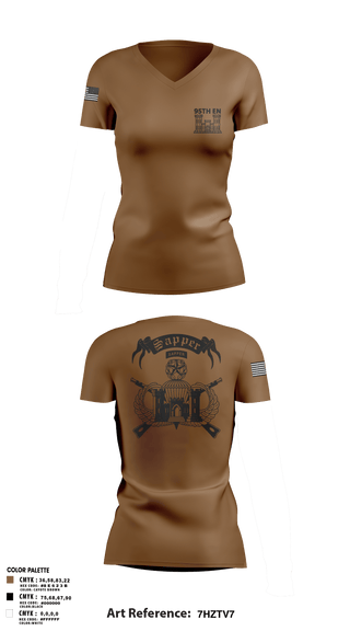 Womens Short Sleeve Vneck Shirt, 95TH EN, Army, Teamtime, Team time, sublimation, custom sports apparel, team uniforms, spirit wear, spiritwear, sports uniforms, custom shirts, team store, custom team store, fundraiser sports, apparel fundraiser