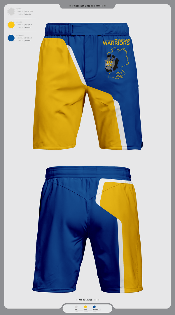 Fight Shorts, Wiesbaden warriors, Wrestling, Teamtime, Team time, sublimation, custom sports apparel, team uniforms, spirit wear, spiritwear, sports uniforms, custom shirts, team store, custom team store, fundraiser sports, apparel fundraiser