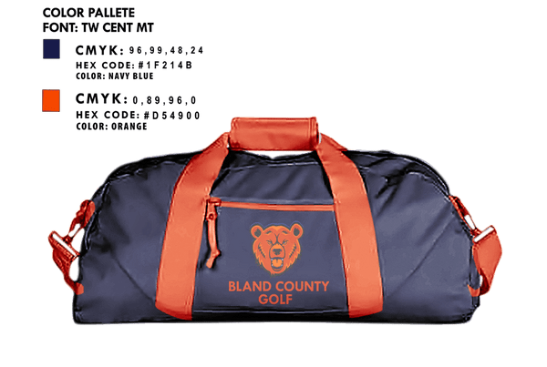 Duffle Bag, Bland County High School Golf, Golf, Teamtime, Team time, sublimation, custom sports apparel, team uniforms, spirit wear, spiritwear, sports uniforms, custom shirts, team store, custom team store, fundraiser sports, apparel fundraiser