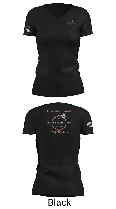 Womens Short Sleeve Vneck Shirt, LEGION'S FRAMING LLC, , Teamtime, Team time, sublimation, custom sports apparel, team uniforms, spirit wear, spiritwear, sports uniforms, custom shirts, team store, custom team store, fundraiser sports, apparel fundraiser